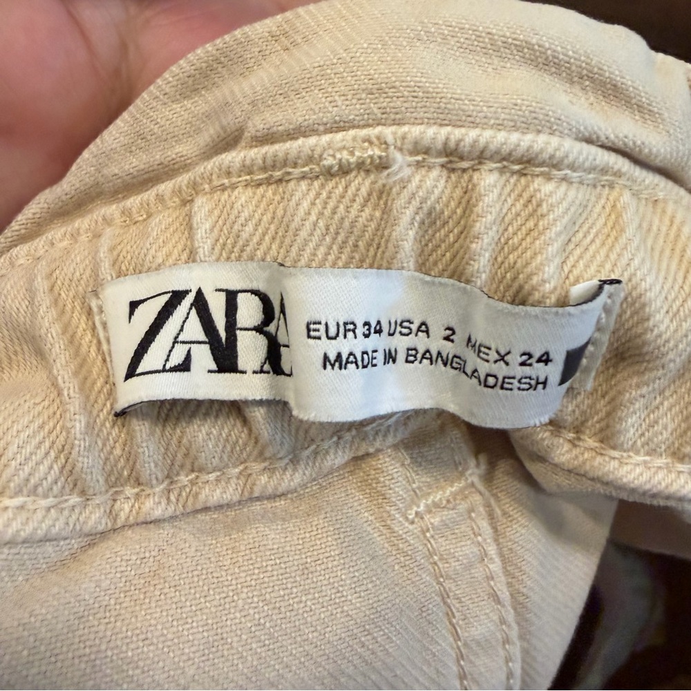Zara Paperbag Waist Shorts Beige Khaki Size 2 - Picture 4 of 7